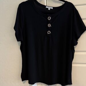 89th & Madison Black Short Sleeve Top with Glittery Button Accents